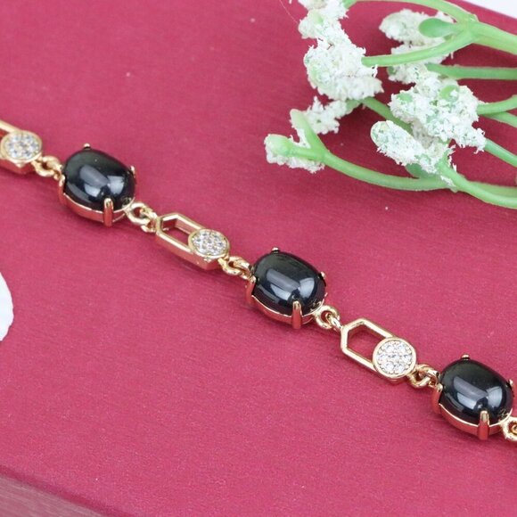 "Black Stone Rose Gold Bracelet with Sparkling Accents, XPBL1017 - Picture 11 of 12